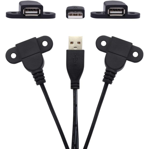 QICHENG&LYS  USB 2.0 Male to Dual Female Charging Extension Cable, Furniture Nightstand USB Charging Port, Panel Mount Cable