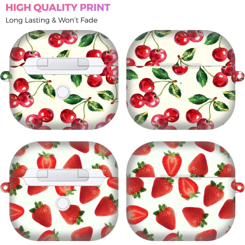 for AirPods 3rd Generation Case, AirPods 3 Case - Cherry & Strawperry Pattern Printed Cute Hard