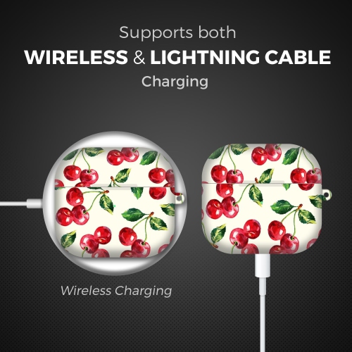 for AirPods 3rd Generation Case, AirPods 3 Case - Cherry & Strawperry Pattern Printed Cute Hard