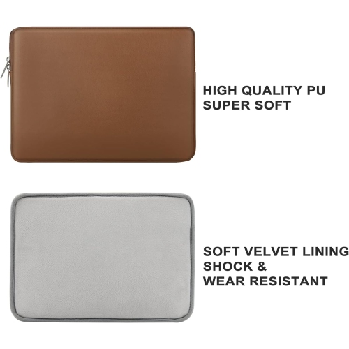 RAINYEAR 13.3 Inch Laptop Sleeve Soft PU Leather Case Water Resistant Padded Zipper Protective Carrying Bag Compatible
