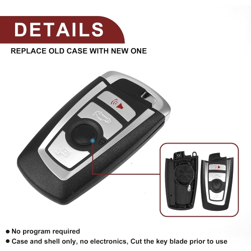 Key Fob Shell Case for BMW 328i 2013-2016 4 Buttons Replacement | Keyless Entry Remote Control Key
