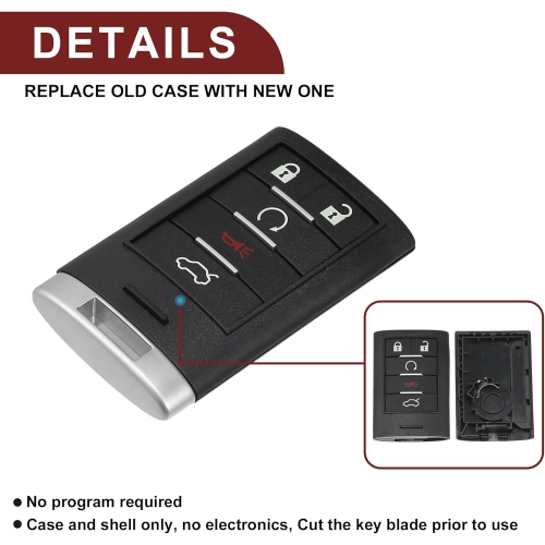 Key Fob Shell Case for Cadillac Escalade CTS 2008-2012 5 Buttons Replacement | Keyless Entry Remote