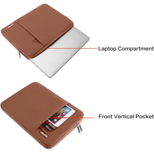 Laptop Sleeve Bag Compatible with Laptop 13.3 inch, Polyester Vertical Case with Pocket, Caramel Brown