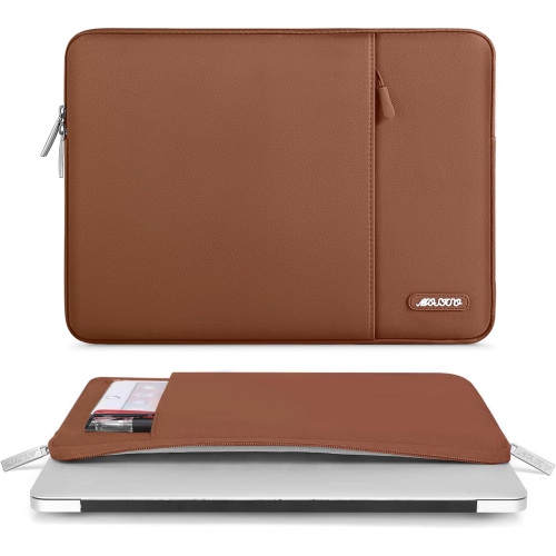 Laptop Sleeve Bag Compatible with Laptop 13.3 inch, Polyester Vertical Case with Pocket, Caramel Brown