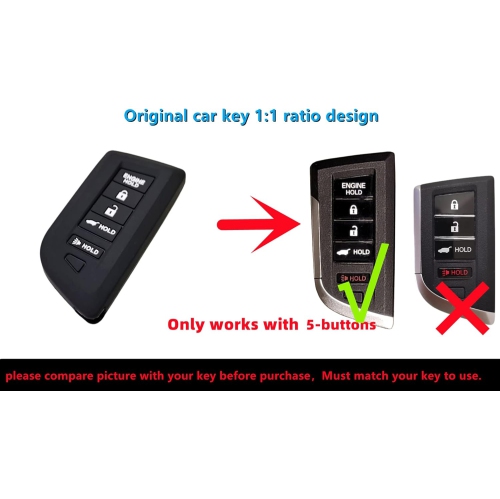 Silicone Rubber Key Fob Cover Compatible with 2022 2023 Acura RDX Mdx Integra (Black with White Black