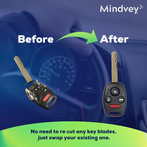 1 PC Replacement Remote Head Key Fob Shell Case Compatible with Honda Civic Fit CR-V CR-Z Insight Odyssey (No Chip