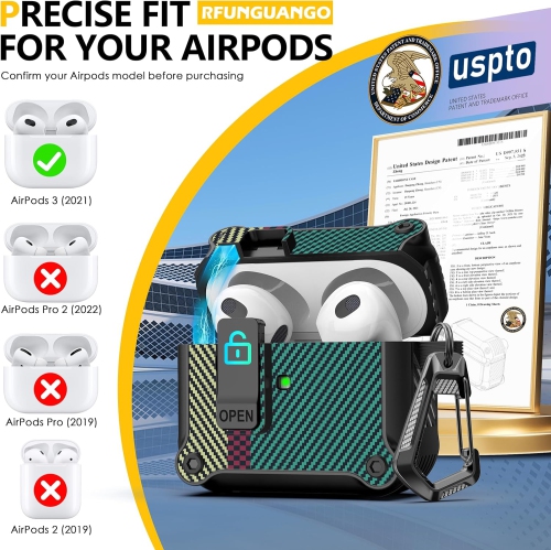 for Airpods 3rd Generation Case with Secure Lock , Full Body Shockproof Hard Shell Protective, AirPods 3