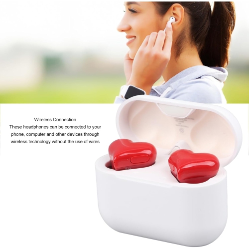 Earbuds, Cute Heart Shaped Headphones Portable Stereo rophone with Charging Case, in Ear Earbuds Stereo
