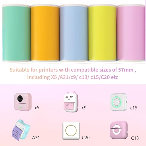 10 Rolls Thermal Paper Coloured Self-Adhesive Printing Sticker 57mm x 30mm, Printing Sticker for Mini