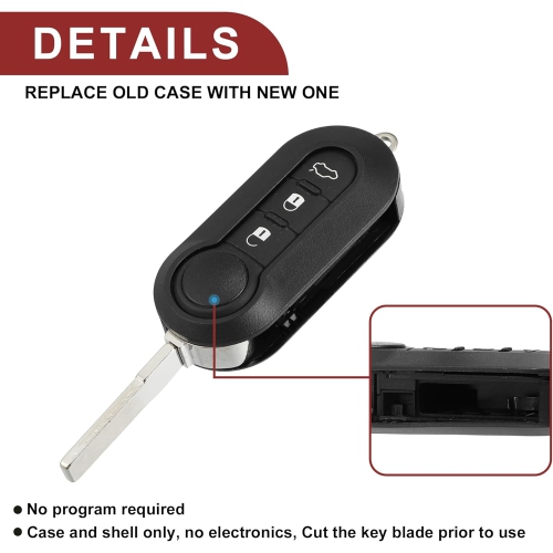 Étui pour porte-clés de remplacement des boutons Fiat 500 2007-2020 3 | Clé de commande à distance du télédéverrouillage