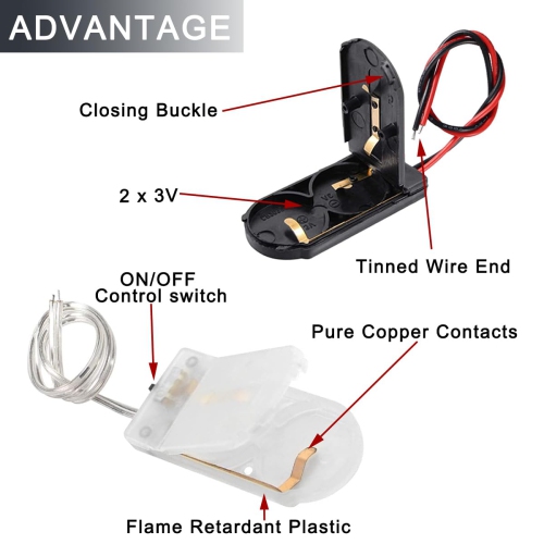 CR2032 y Holder 2 X 3V Coin Cell Holder with Wires 14.8cm/5.8inch Bare Wire Ends Slide Button ON/Off