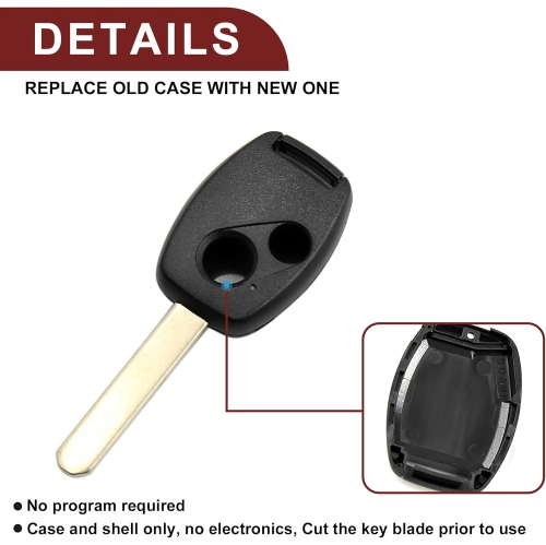 Key Fob Shell Case for Honda Civic Accord CRV Pilot Fit 2 Buttons Replacement | Keyless Entry Remote