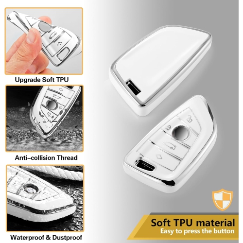 for BMW Key Fob Cover with Metal Braided Rope Keychain for Accessories, Upgraded Blade Shape Soft Key Case