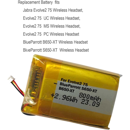 800mAh Rechargeable Lipo y Replacement for BlueParrott S650-XT, B650-XT Bluetooth , Jabra Evolve2 75