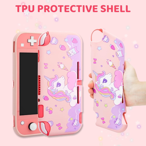 Étui pour Nintendo Switch Lite, ensemble avec étui de transport rose mignon pour licorne pour accessoires Switch Lite souples