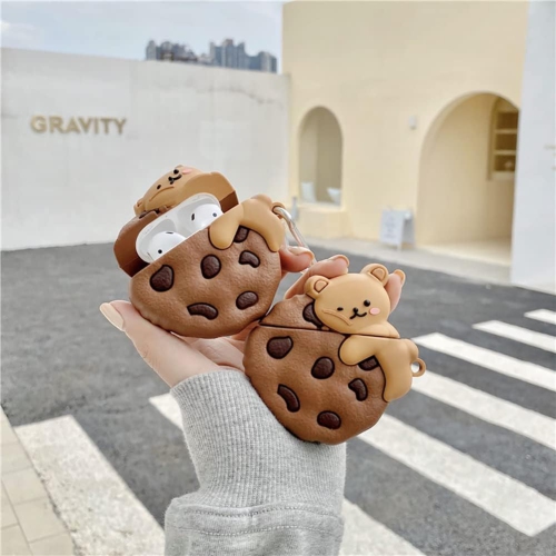 for Airpods 2/1 Case,Cute 3D Cartoon Cookie Bear AirPods 2 2nd Generation Cover Kawaii Soft Silicone Protective
