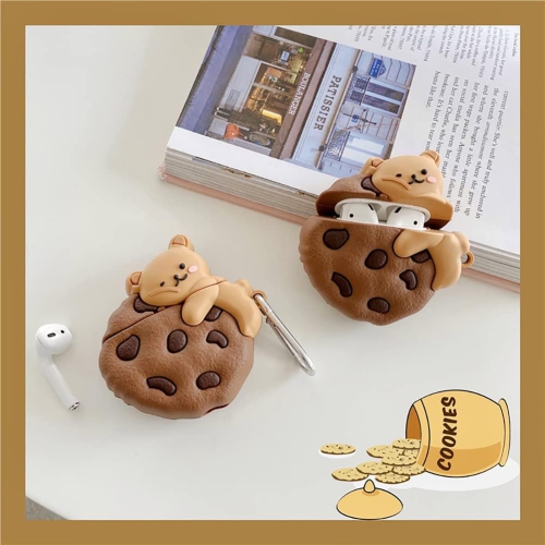 for Airpods 2/1 Case,Cute 3D Cartoon Cookie Bear AirPods 2 2nd Generation Cover Kawaii Soft Silicone Protective
