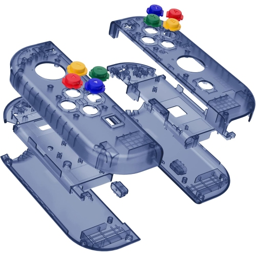 Clear Deep Ocean Blue Joycon Handheld Controller Housing with Colorful Buttons, DIY Replacement Shell Case