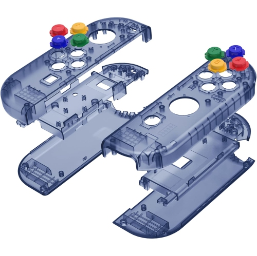 Clear Deep Ocean Blue Joycon Handheld Controller Housing with Colorful Buttons, DIY Replacement Shell Case
