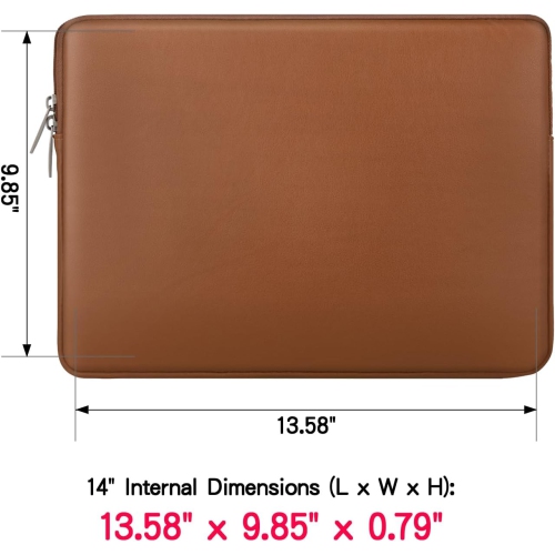 RAINYEAR 14 Inch Laptop Sleeve Soft PU Leather Case Protective Water Resistant Zipper Cover Carrying Bag Compatible