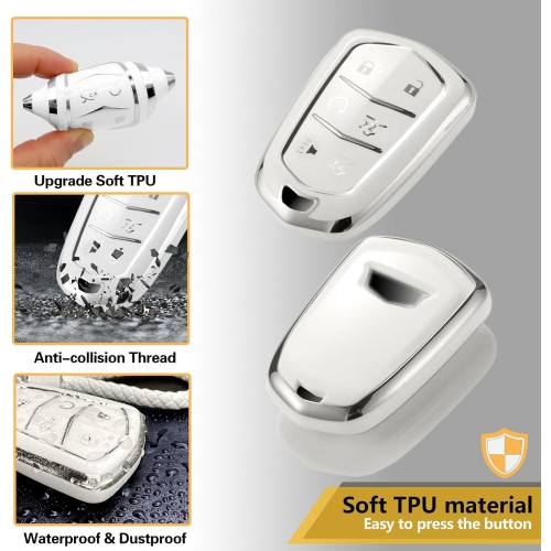 for Cadillac Key Fob Cover with Luxury Diamond Bling Braided Rope Keychain, Upgraded Soft Key Case