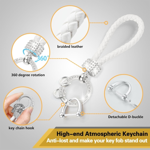 for Cadillac Key Fob Cover with Luxury Diamond Bling Braided Rope Keychain, Upgraded Soft Key Case