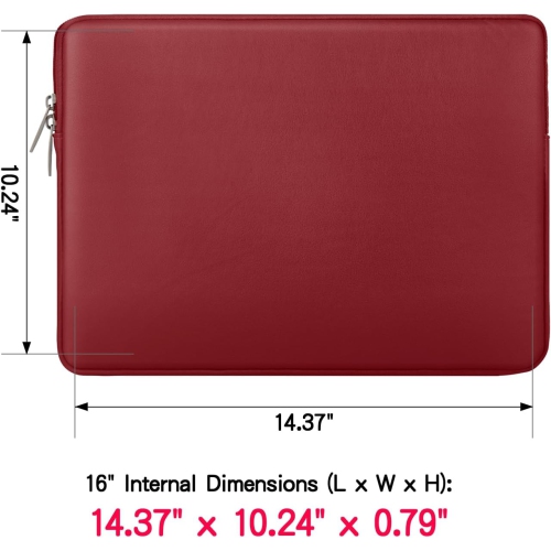 RAINYEAR 16 Inch Laptop Sleeve Soft PU Leather Case Protective Water Resistant Zipper Padded Cover Carrying Computer