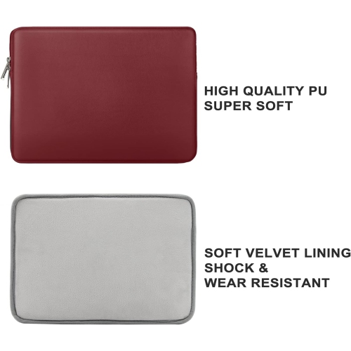 RAINYEAR 16 Inch Laptop Sleeve Soft PU Leather Case Protective Water Resistant Zipper Padded Cover Carrying Computer