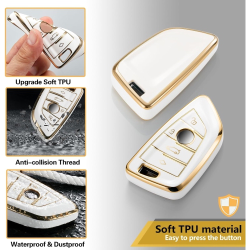 for BMW Key Fob Cover with Metal Braided Rope Keychain for Accessories, Upgraded Blade Shape Soft Key Case