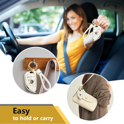 for BMW Key Fob Cover with Metal Braided Rope Keychain for Accessories, Upgraded Blade Shape Soft Key Case