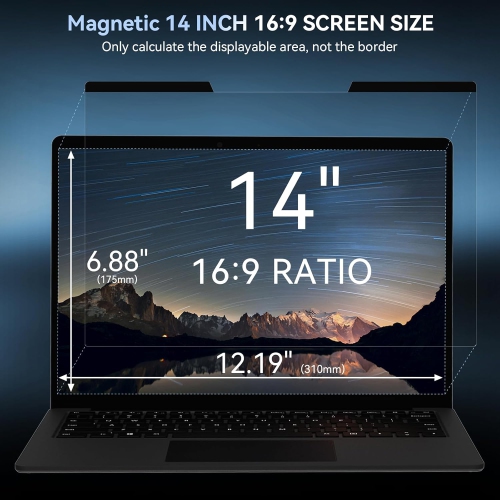 Magnetic Laptop Privacy Screen 14 inch,16:9 Aspect Removable Anti Glare Protector Blue Light Privacy Screen