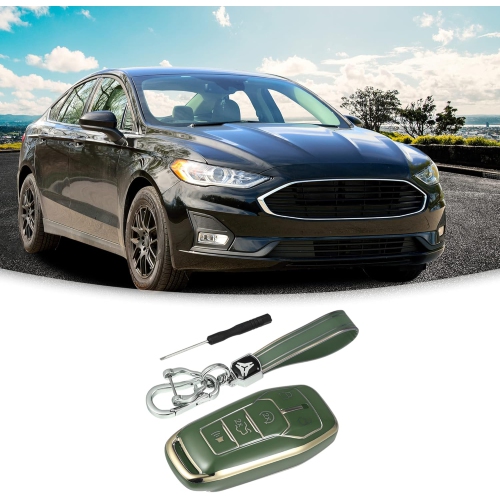 Étui protecteur porte-clés porte-clés sans clé, étui rigide, compatible avec Ford Fusion avec porte-clés - Paquet de 1 vert