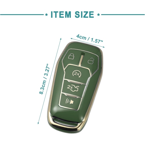 Étui protecteur porte-clés porte-clés sans clé, étui rigide, compatible avec Ford Fusion avec porte-clés - Paquet de 1 vert