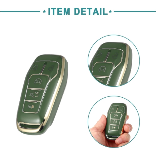 Étui protecteur porte-clés porte-clés sans clé, étui rigide, compatible avec Ford Fusion avec porte-clés - Paquet de 1 vert