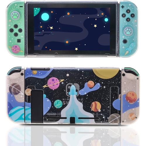 Switch Clear Glitter Case, Switch TPU Case, Switch Protective Case with Animal Crossing Thumb Grips and Tempered Gl