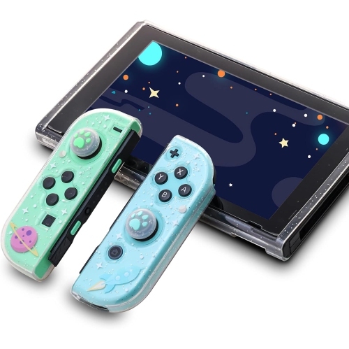 Switch Clear Glitter Case, Switch TPU Case, Switch Protective Case with Animal Crossing Thumb Grips and Tempered Gl