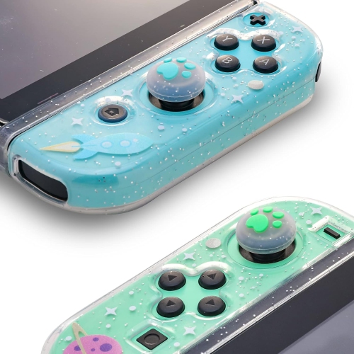 Switch Clear Glitter Case, Switch TPU Case, Switch Protective Case with Animal Crossing Thumb Grips and Tempered Gl