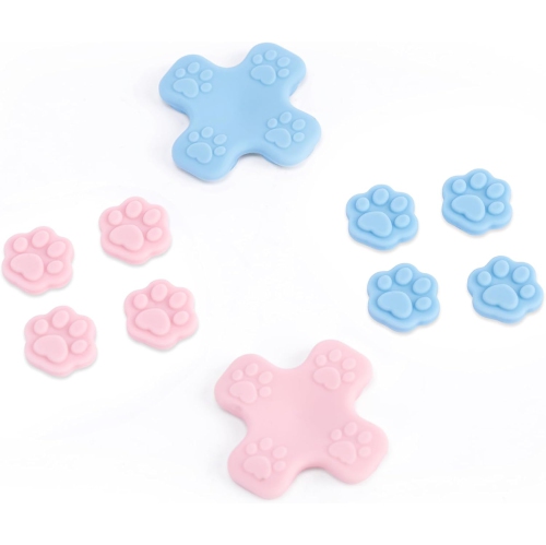 Silicone Cat Paw Button Caps Set - Compatible with Nintendo Switch/O Joy-Con, Pink & Blue