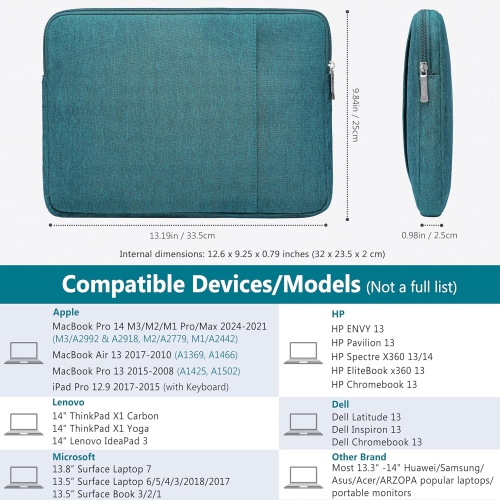 13.3-14 Inch Laptop Sleeve Bag Set for MacBook Pro 14 M3/M2/M1 Pro/Max A2918 A2992 A2779 A2442 2024-2021, MacBook