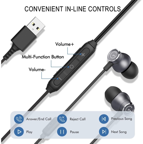 USB Earbuds with rophone for PC, USB Gaming Earbuds for PC Laptop Desktop Notebook PS5 PS4, Noise Cancelling