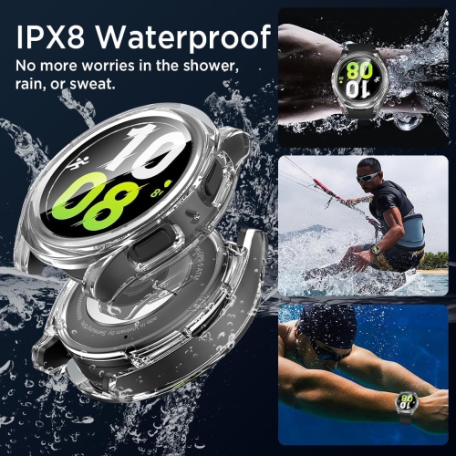 Waterproof Case for Samsung Galaxy Watch 6 44mm,Hard PC Cover with Tempered Gl Screen Protector, Full