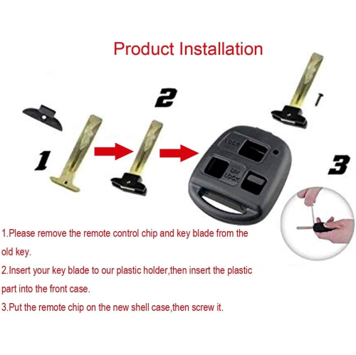 3 Buttons Replacement Keyless Entry Key Fob Case Shell Key Fob Cover Fit for Lexus ES GS GX is LS LX RX SC ES300 ES330