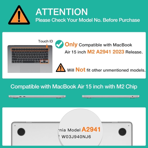Compatible with MacBook Air 15 inch Case 2023 2024 Release M3 A3114 M2 A2941 Liquid Retina Display Touch ID,