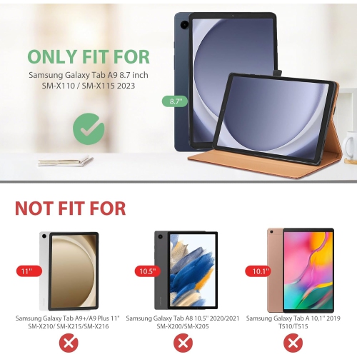 Case for Samsung Galaxy Tab A9 8.7 inch 2023 - [Hand Strap] Multi-Angle Viewing Stand PU Leather Flip