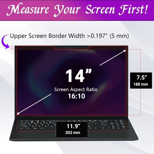 Magnetic Laptop Privacy Screen 14 Inch - Computer Screen Privacy Shield, Anti-Glare Blue Light