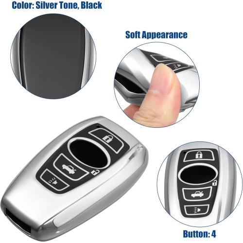 TPU Car Remote Key Fob Cover Fit for Subaru Forester - Pack of 1 Silver Tone
