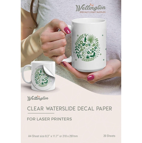 Papier de décalques Wellington Waterslide, transparent laser, format A4, 20 feuilles