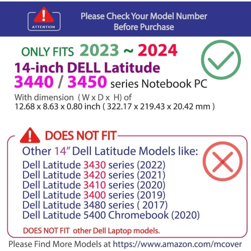 Compatible UNIQUEMENT avec les ordinateurs portables professionnels Latitude 3440/3450 de 2023-2024 14&nbsp;po de Dell (PAS d'ajustement