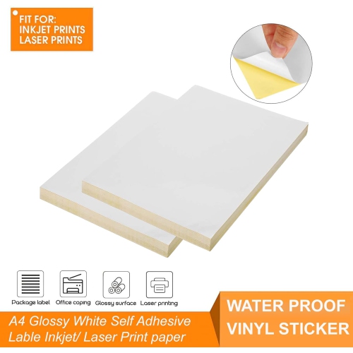 20 feuilles de papier autocollant en vinyle blanc lustré imprimable feuilles auto-adhésives 8,5 x 11&nbsp;po papier autocollant étanche à séchage