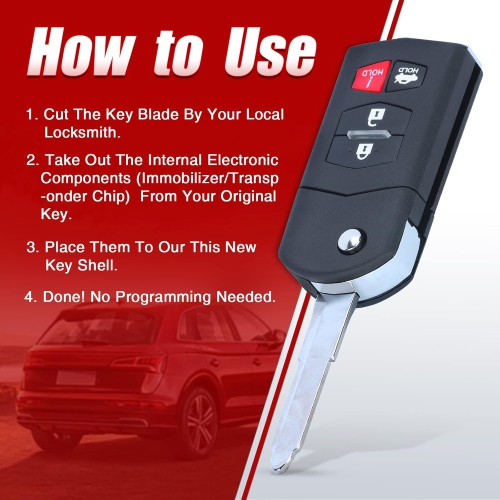 2 Pieces Flip Remote Car Key Fob Case Cover Shell Housing Replacement 4 Buttons for Mazda 3 5 RX-8 CX-7 CX-9